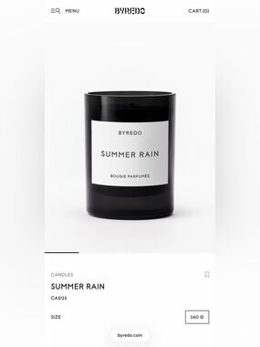 Byredo Summer Rain Candle - Black & White Label